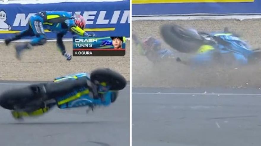 Scary MotoGP accident: Ogura crushed by his bike