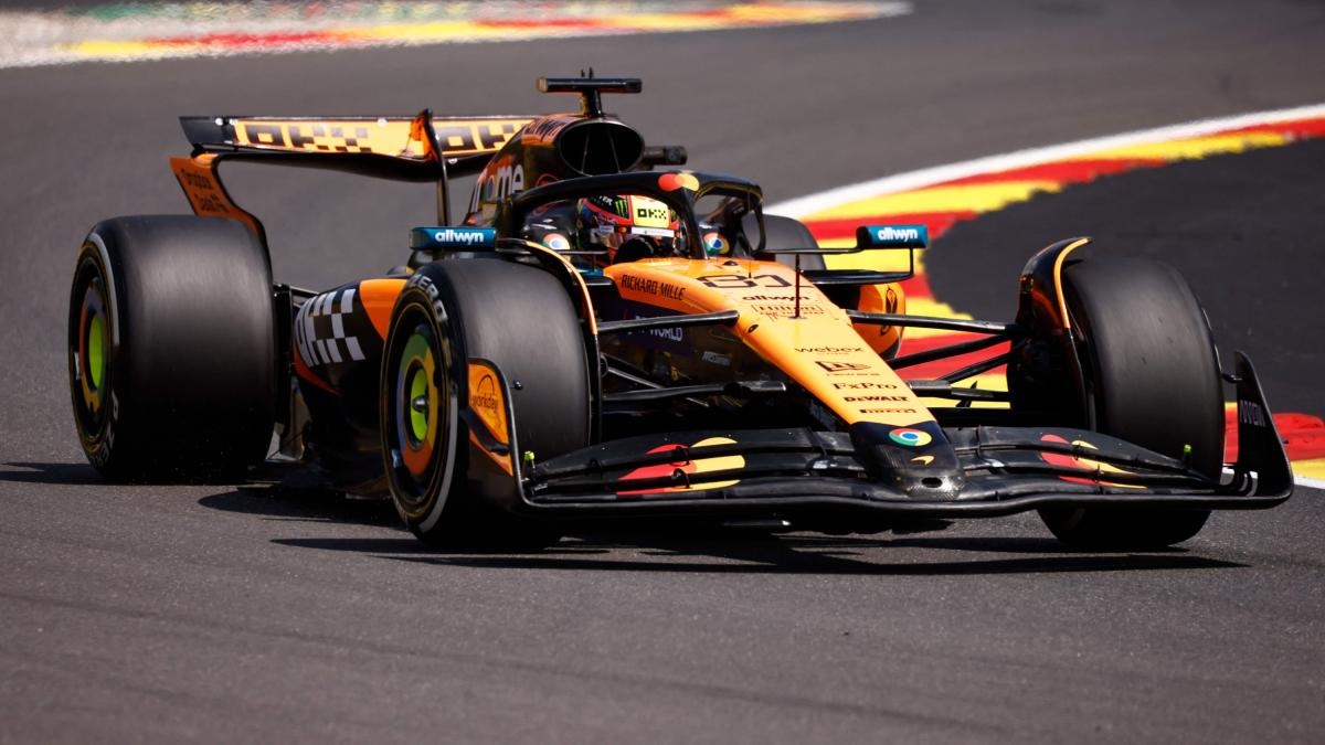 Piastri takes the lead in free practice ahead of Verstappen and Norris. Leclerc finishes fifth with the new suspension.