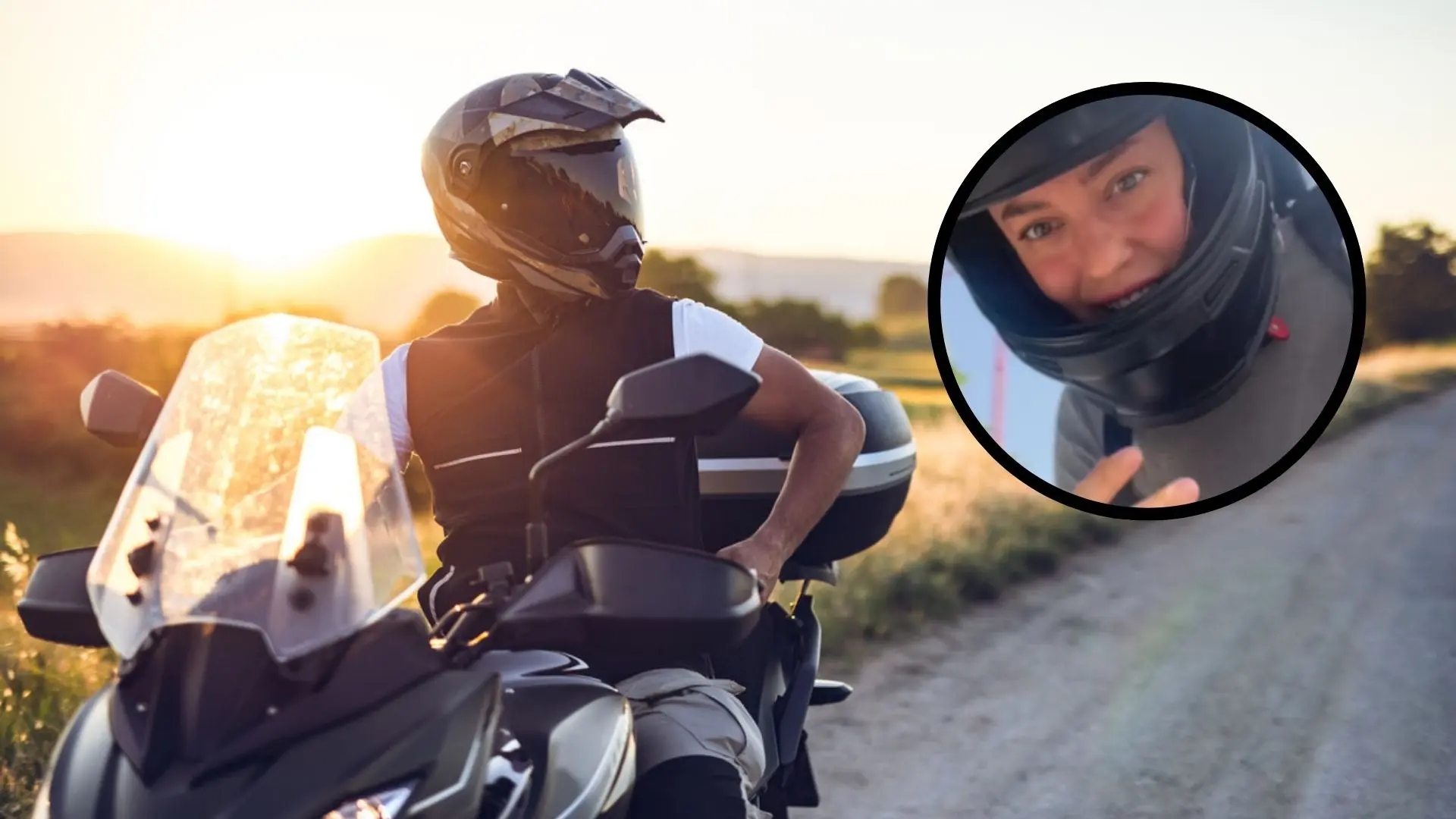 An off-duty Civil Guard officer warns a young woman about the dangers of not riding a motorcycle properly in the summer.