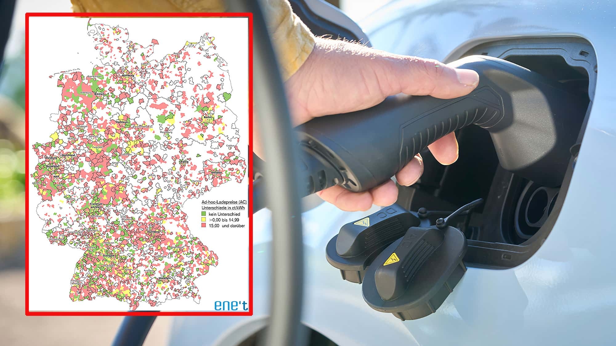 Visão geral de preços da corrente de carga para carros elétricos ene't GmbH: Diferença de preço por quilowatt-hora? Até 42 centavos!