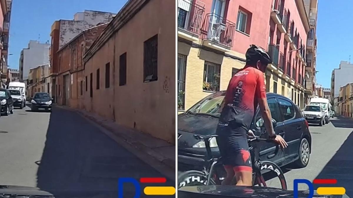 A discussão acalorada entre um ciclista e um motorista sobre um incidente em uma rua de Sagunto: "Tenha um pouco de cuidado, você está dirigindo com crianças."