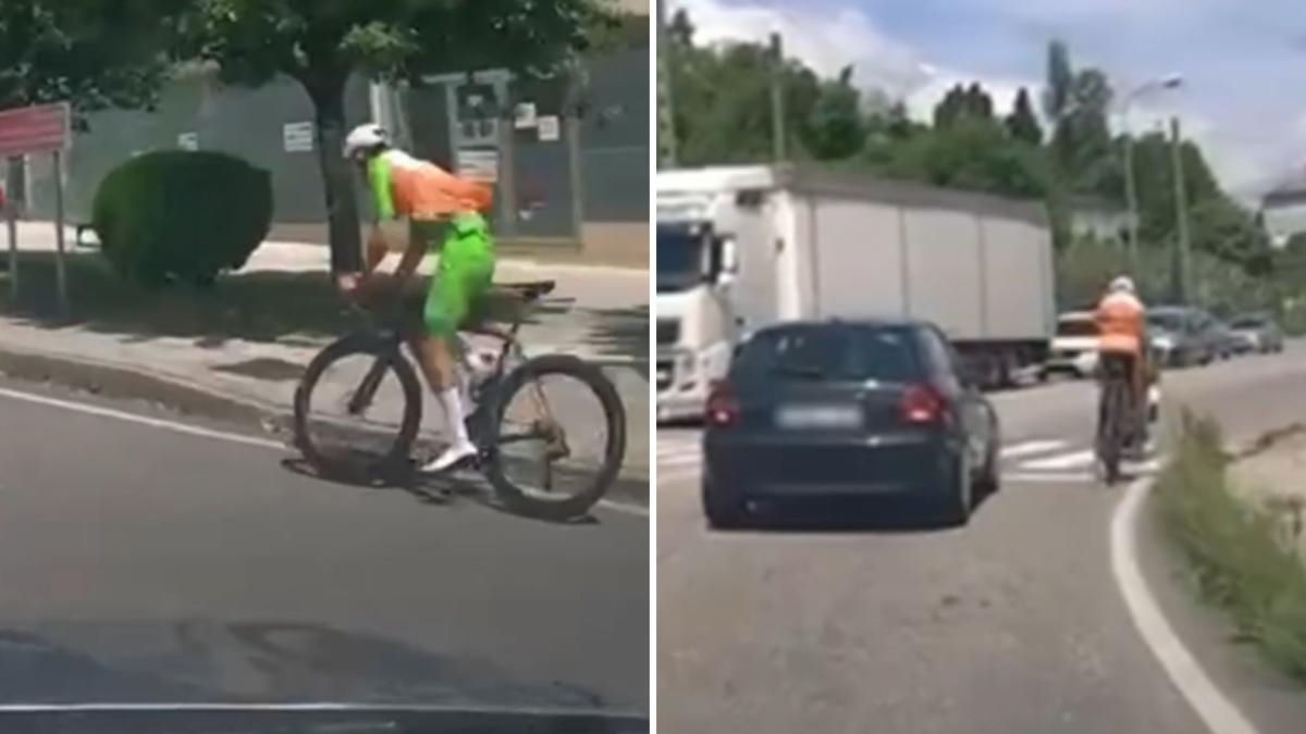 The double violation committed by cyclists in just a few meters on a street in Redondela: "They are the first to demand respect."