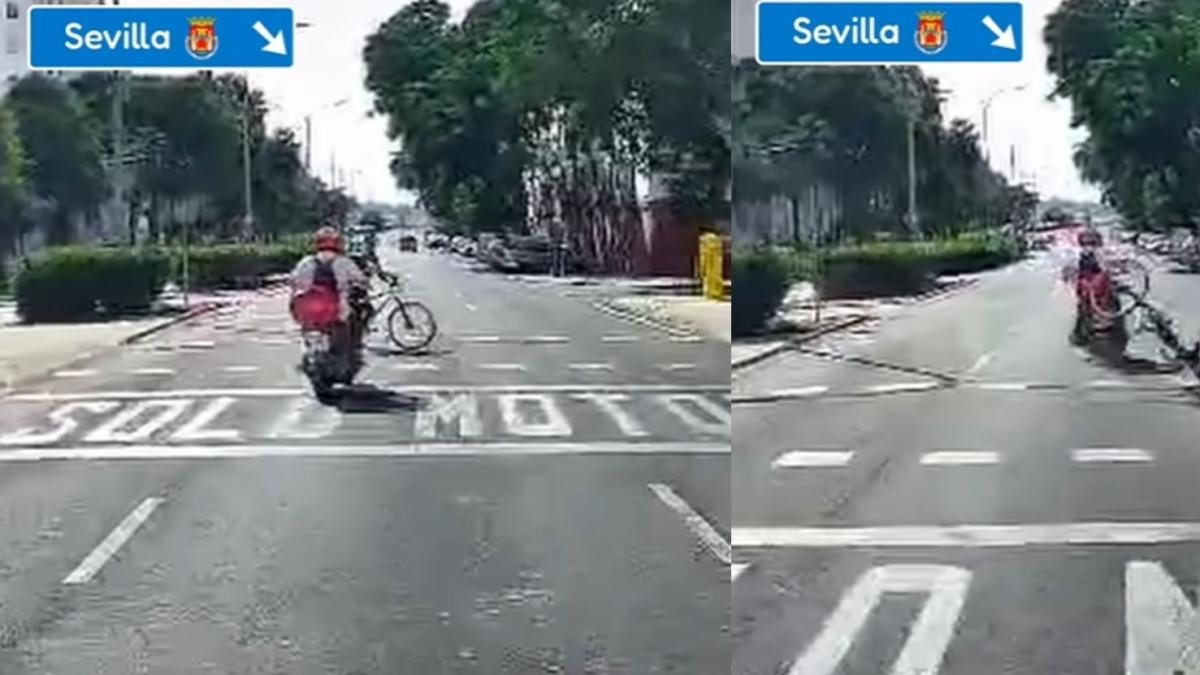 Un ciclista passa con il rosso in una strada di Siviglia e viene investito da una motocicletta che non riesce a evitarlo: "Sono ancora grato che sia stata una moto a investirlo, altrimenti non ne sarebbe valsa la pena".
