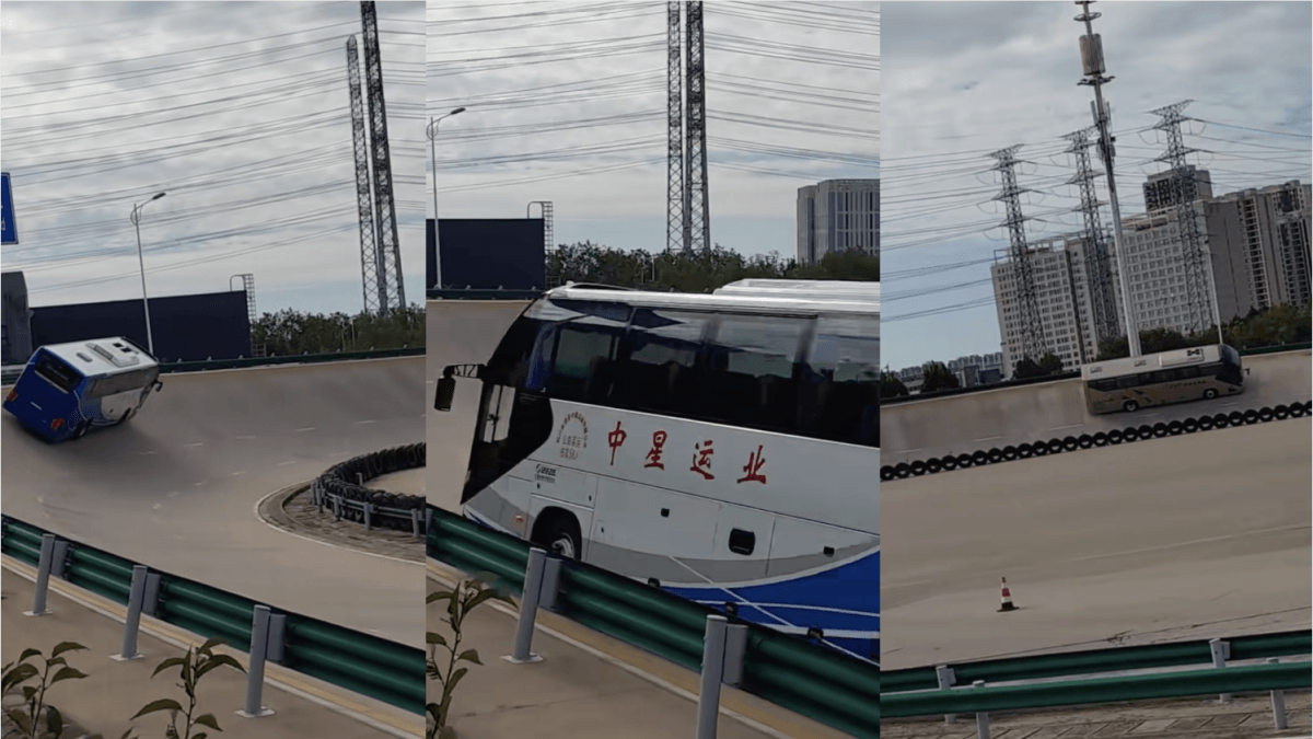 Surrealistyczny test prędkości chińskich autobusów na torze, który nikogo nie pozostawia obojętnym: „Tak szybko jedzie autobus, gdy przyjeżdżam na przystanek trochę spóźniony”.