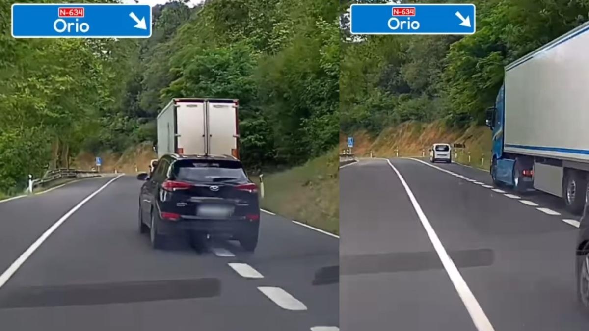 Een roekeloze manoeuvre op een weg in Gipuzkoa heeft duizenden mensen verbijsterd: "Doe ons een plezier en stop met rijden."