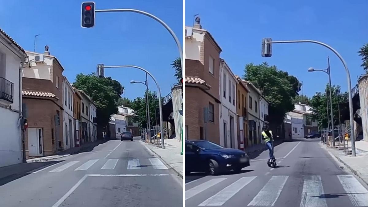A girl riding a scooter on a street in a town in Valencia almost got hit by a car: "For someone wearing a helmet and a life jacket..."