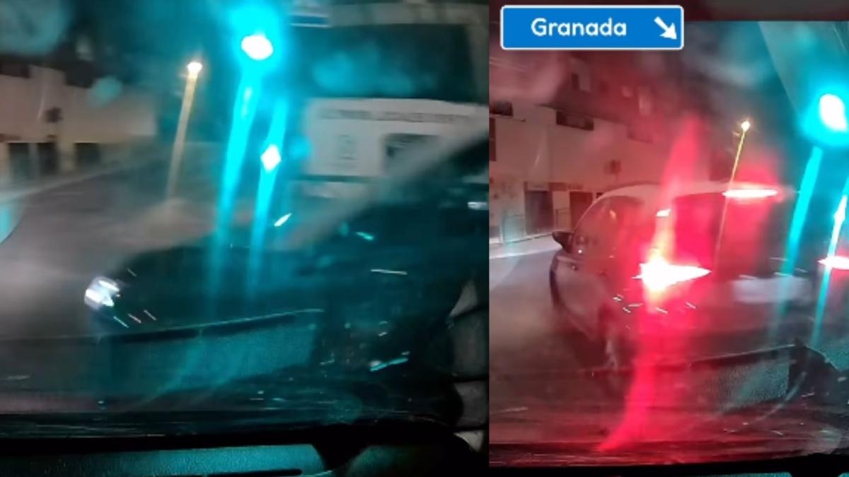 Samochód wjeżdża na rondo w Granadzie z dużą prędkością, przejeżdża na znaku „ustąp pierwszeństwa” i zmusza kierowcę na rondzie do gwałtownego hamowania: „Rozbił się i odjeżdża! Prosto na policję”.