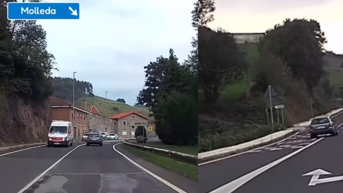 Hunderte von Menschen staunen über die rücksichtslose Fahrweise dieses Autos auf einer kantabrischen Straße, bei der es ausschert und auf die Gegenfahrbahn gerät. Einige erklären jedoch, warum: „Es tut dies, um die Bremsschwellen zu vermeiden.“