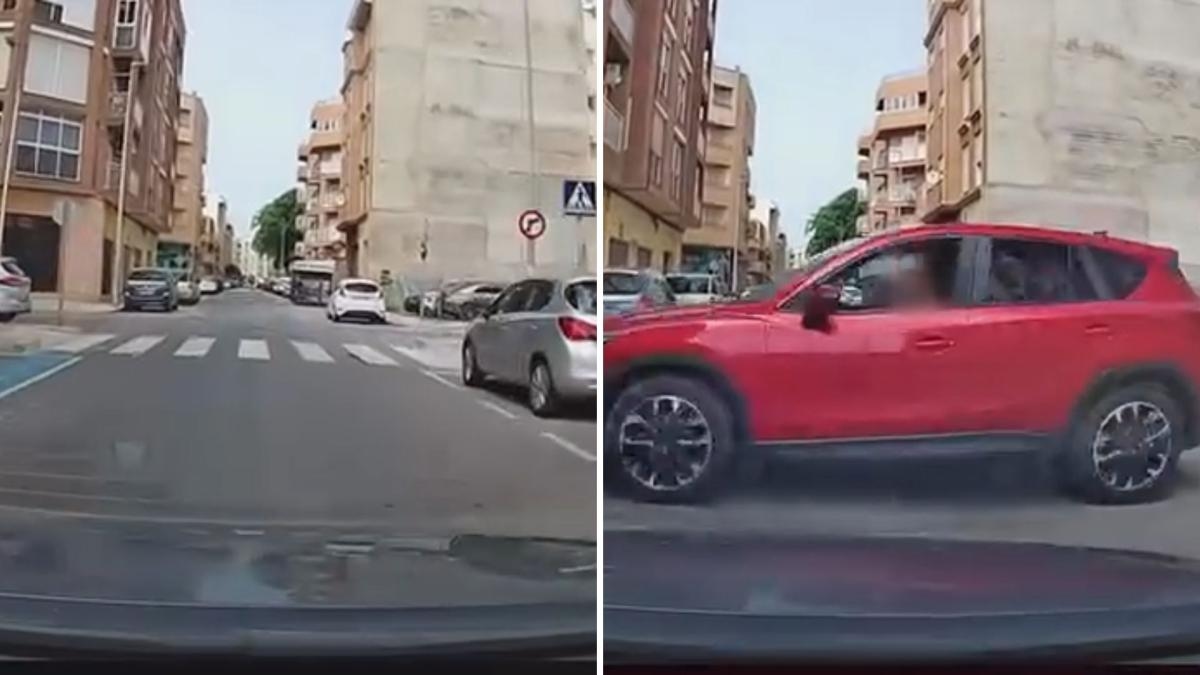 The reckless maneuver of a red SUV on a street in a Castellón town that almost caused a serious accident: "That urge to accelerate instead of braking."